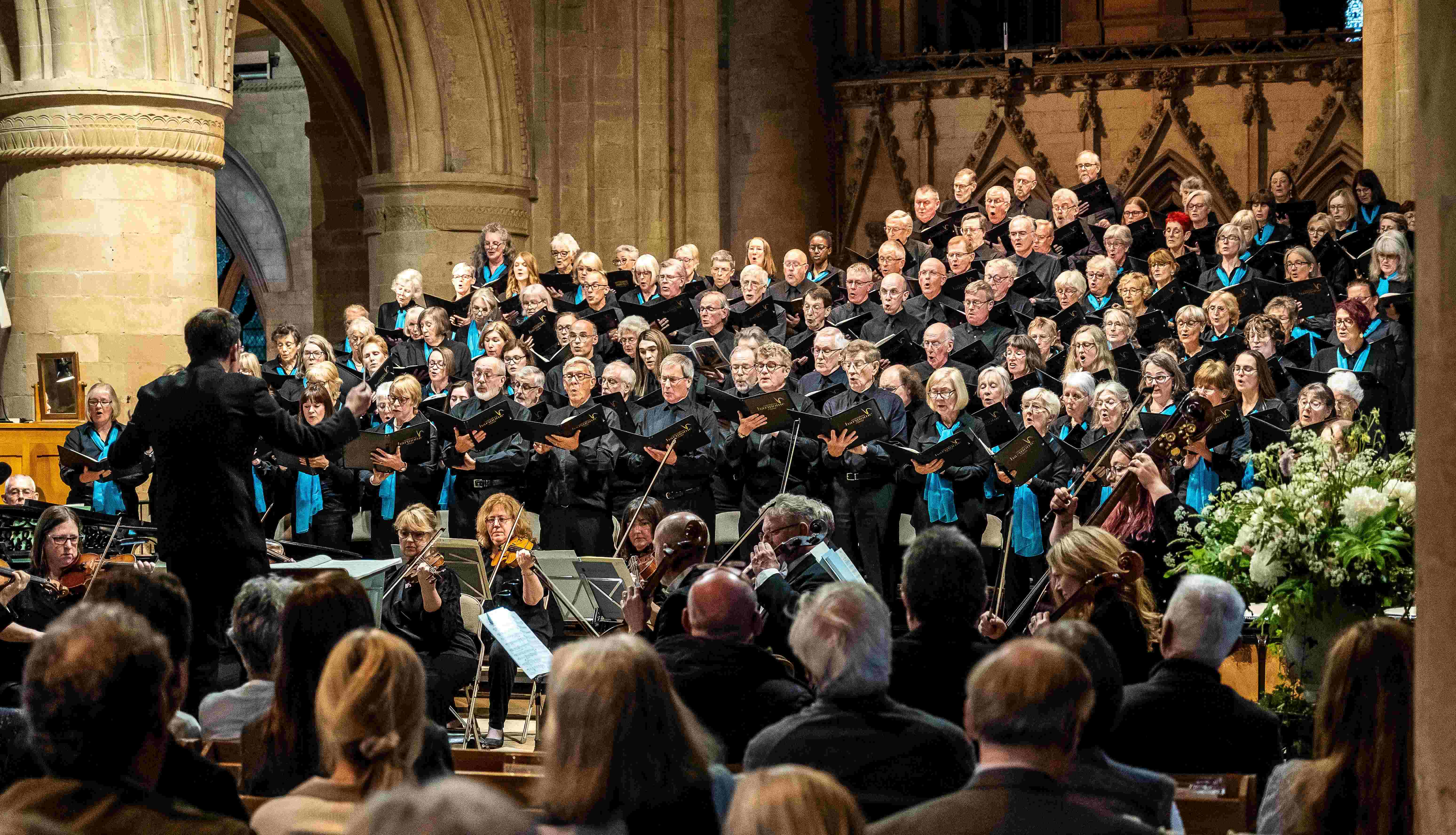 The choir singing at a concert in Southwell Minster.